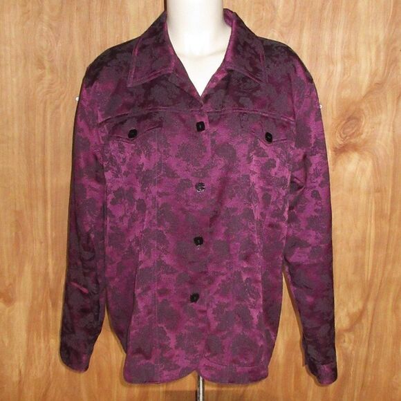 Susan Graver Jackets & Blazers - SUSAN GRAVER Oriental Jacquard Purple Blk Jacket Sz XL Suit Coat Blazer VINTAGE